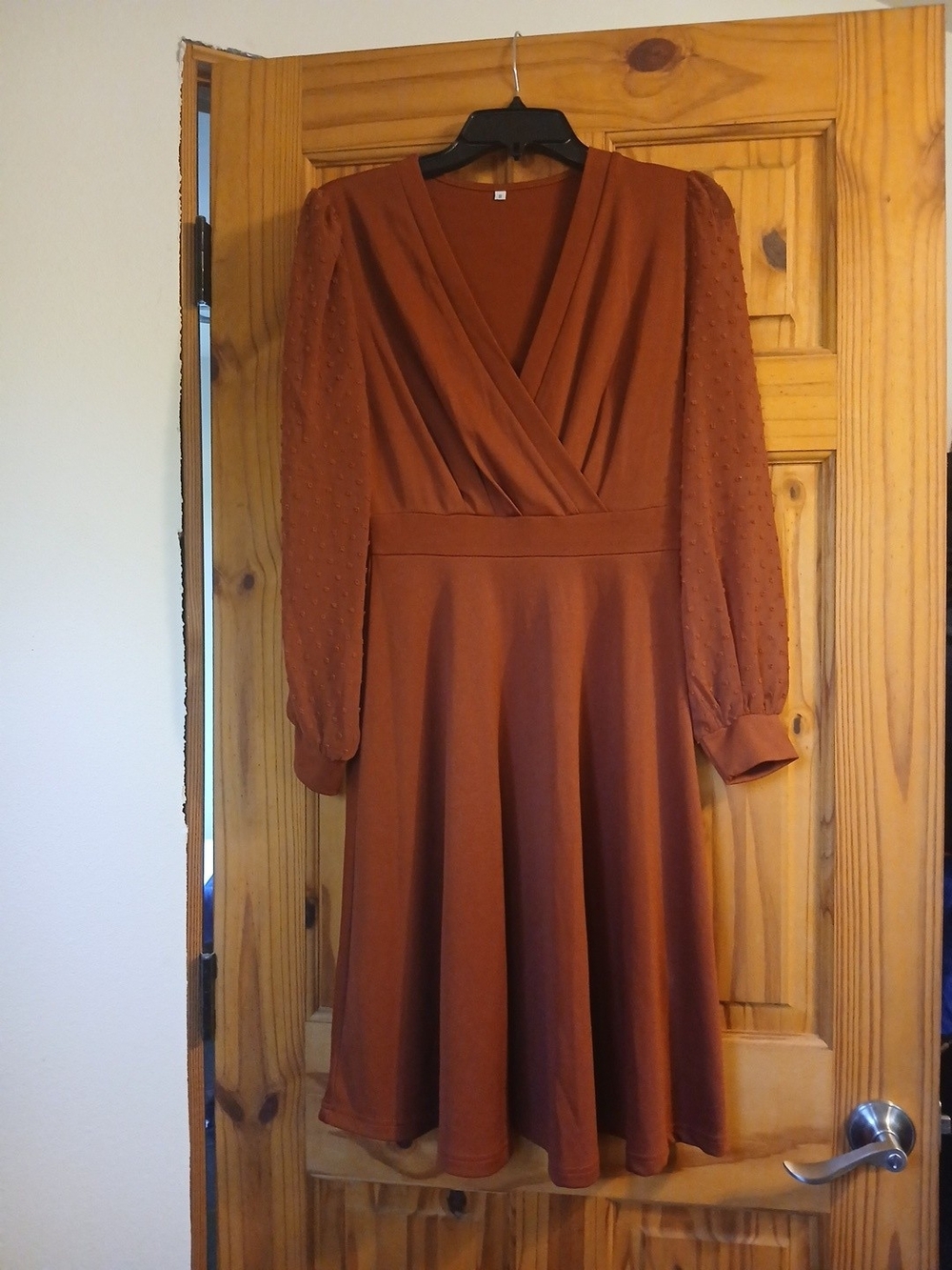 Women's Rust Brown Long Sleeve Wrap Midi Dress